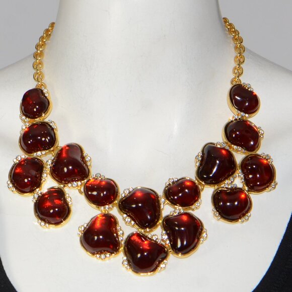 Kenneth Jay Lane KJL Gold-tone Resin Cabochon & Crystal Bib Necklace